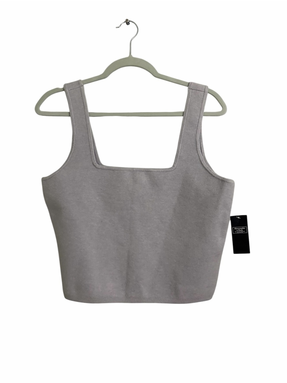 Abercrombie & Fitch Square-Neck Cropped Knit Tank - Light Gray